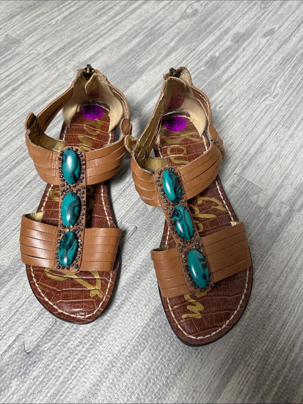 Like Nee Sam Edelman Leather Women's Sandals with Turquoise Stones Size 8.